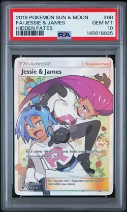 Pokemon PSA 10 Gem Mint Hidden Fates Full Art Jessie & James 68/68 - Image 1