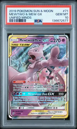 Pokemon Mewtwo & Mew GX 71/236 Unified Mind #71 Tag Team GEM MINT PSA 10 - Image 1