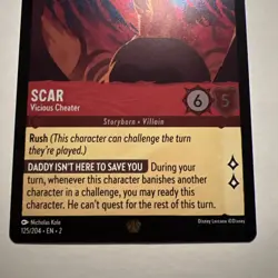 Lorcana Scar - Vicious Cheater NM Cold Foil Rise of the Floodborn - Image 3