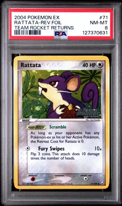 Rattata Reverse Holo 71/109 Team Rocket Returns Pokemon PSA 8 - Image 1