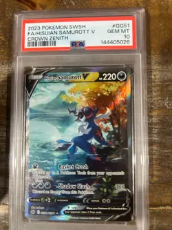 POKEMON 2023 Crown Zenith Full Art HISUIAN SAMUROTT V GG51 PSA 10 Gem RARE 2 - Image 1