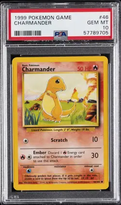 1999 POKEMON BASE SET UNLIMITED #46 CHARMANDER PSA 10 - Image 1