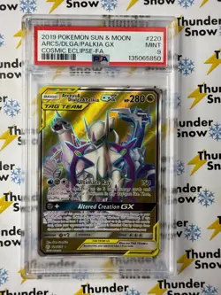 Arceus Dialga Palkia GX #220 Cosmic Eclipse Tag Team 2019 Pokemon PSA 9 - Image 1