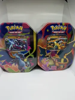 Mega Charizard X and Y Tins Sealed 2026 Set of 2 Pokemon TCG Phantasmal Flames - Image 1