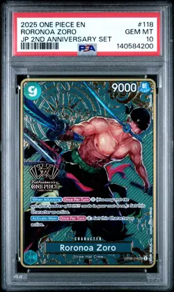 One Piece Roronoa Zoro 2nd Anniversary Japanese Version OP06-118 English PSA 10 - Image 1