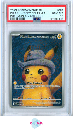 PIKACHU/GREY FELT HAT POKEMON X VAN GOGH SVP EN-SV BLCK STR PRM 2023 085 PSA 10 - Image 1
