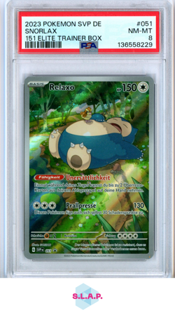 SNORLAX 151 ELITE TRAINER BOX POKEMON GER SVP DE-SV BLCK STR PRM 2023 051 PSA 8 - Image 1