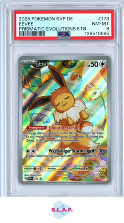 EEVEE PRISMATIC EVOLUTIONS ETB POKEMON GER SVP DE-SV BLCK STR PRM 2025 173 PSA 8 - Image 1