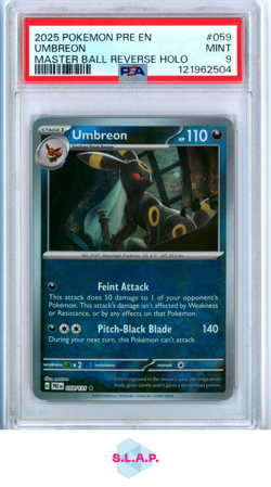 UMBREON MASTER BALL REVERSE HOLO POKEMON PRE EN-PRISMATIC EVOL 2025 059 PSA 9 - Image 1