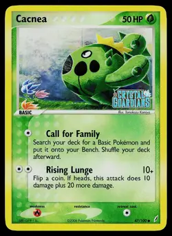 Pokemon Card - Cacnea Crystal Guardians 47/100 Common Reverse Holo STAMPED - Image 1