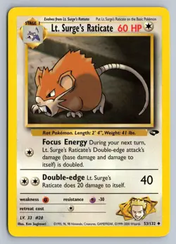 LT. SURGE'S RATICATE 53/132 UNCOMMON GYM CHALLENGE POKEMON UNLIMITED LP - Image 1