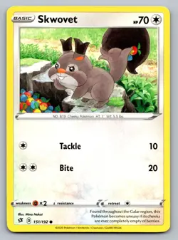 Pokemon TCG SWSH02: Rebel Clash Skwovet 151/192 - Image 1