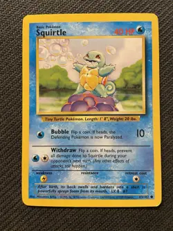 Squirtle 63/102 Base Set 40HP English Common Vintage Pokemon TCG Card 1999 - Image 1