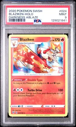 2020 POKEMON SWORD & SHIELD DARKNESS ABLAZE #024 BLAZIKEN-HOLO PSA 9 - Image 1