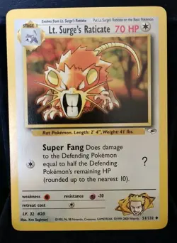 Pokemon TCG Lt. Surges Raticate 51/132 Gym Heroes English Near Mint - Image 1