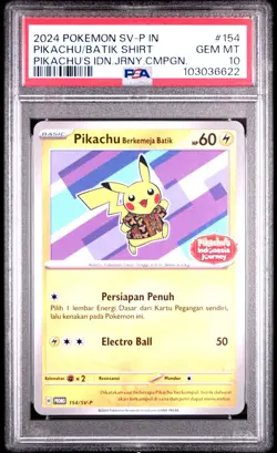 2024 POKEMON SV-P IN | PIKACHU'S IDN.JRNY.CMPGN #154 PIKACHU/BATIK SHIRT PSA 10 - Image 1