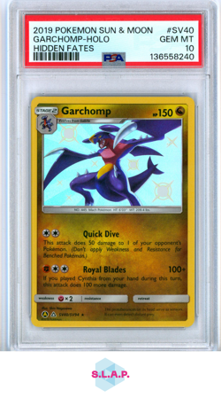 GARCHOMP-HOLO HIDDEN FATES POKEMON SUN & MOON HIDDEN FATES 2019 SV40 PSA 10 - Image 1
