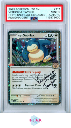 HOP'S SNORLAX POKEMON 117/159 2025 SC&VI PRM SIGN VERONICA TAYLOR PSA 9 AUTO 10 - Image 1