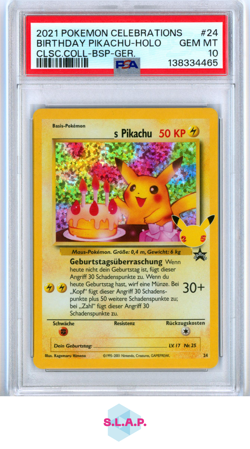 BIRTHDAY PIKACHU-HOLO CLSC.COLL-BSP-GER. POKEMON CELEB CLSC. 2021 24 PSA 10 - Image 1