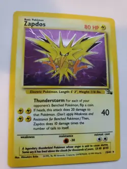 Zapdos Fossil Set Holo Pokemon Card Base WOTC - Image 1