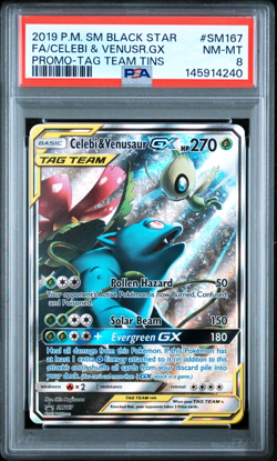 PSA 8 Pokemon Celebi & Venusaur GX SM167 Tag Team Tins SM Black Star Promo - Image 1