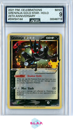 GRENINJA GOLD STR POKEMON SWSH144 2021 25TH ANN. CELEB PRM FOIL + SWIRL EN AGS 9 - Image 1