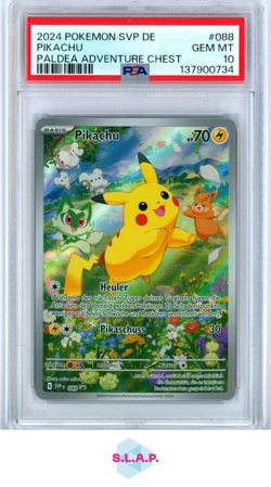 PIKACHU PALDEA ADVENTURE CHEST POKEMON GER SVP DE-SV BLCKSTR PRM 2024 088 PSA 10 - Image 1
