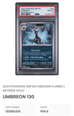 Umbreon 130/197 Reverse Holo PSA 8 Pokemon Obsidian Flames NM-MT - Image 1