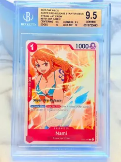 NAMI BGS 9.5 GEM MINT 2022 One Piece SUPER PRE RELEASE #007 ST01-007 ENGLISH - Image 1