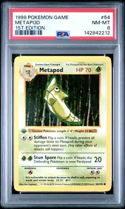 Metapod 54/102 - Pokemon Base Set Shadowless 1st Edition - PSA 8 - Image 1