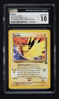 CGC 10 Zapdos 23 2000 Pokemon Black Star Promo Corrected Illustrator EN - Image 1