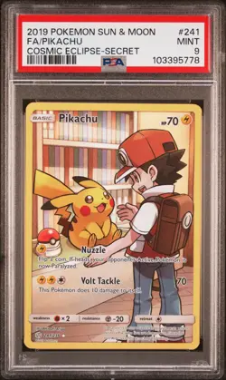 PIKACHU 2019 Pokemon Sun & Moon Cosmic Eclipse Secret Rare #241 Full Art PSA 9 - Image 1