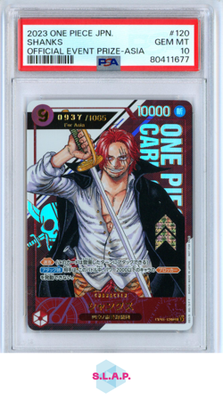 SHANKS ONE PIECE OP01-120 2023 OFFICIAL EVENT PRICE-ASIA - JAPANESE PSA 10 - Image 1