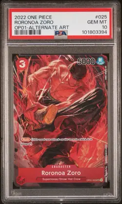 One Piece CCG 2022 Roronoa Zoro 025 PSA 10 OP01 Alternate Art GEM MINT - Image 1