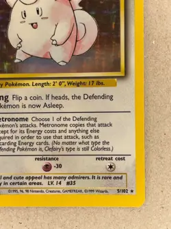 Clefairy BASE SET POKEMON CARD 5/102 HOLO FOIL RARE - Image 4