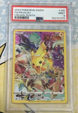 PSA 9 MINT Pikachu Secret Rare Full Art 160/159 Crown Zenith Pokemon - Image 1
