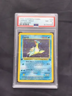 Pokemon Cards: 1st Edition Fossil Rare Holo: Lapras 10/62 PSA 8 - Image 1