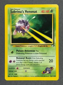 Sabrina's Venonat 96/132 Gym Heroes Series Common Basic Pokemon Card 2000 NM - Image 1