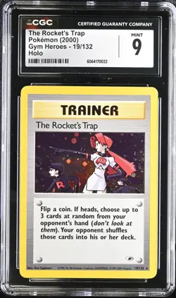 CGC 9 The Rocket's Trap 19/132 Gym Heroes Holo Pokemon Card - Image 1