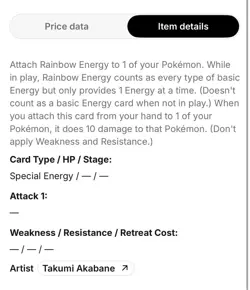 Pokemon TCG Rainbow Energy Holo Card 17/82 - Image 3