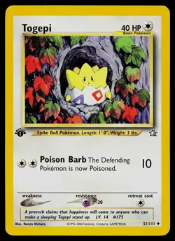 Pokemon Card - Togepi 1st Edition Neo Genesis 51/111 Uncommon - Image 1