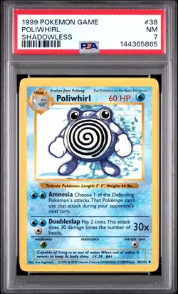 1999 Pokemon Base Set (Shadowless) POLIWHIRL #38/102 NEAR MINT PSA 7 - Image 1