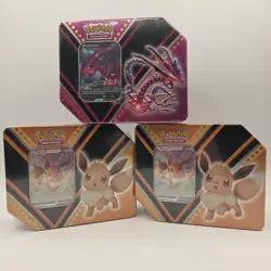 Pokemon TCG: V Powers Collectible Tins Evee V & Sternatus V Sealed x3 - Image 1
