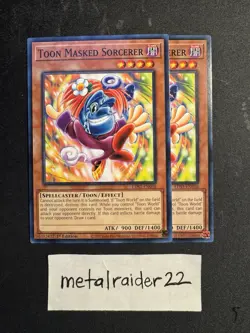 Yugioh 2x Toon Masked Sorcerer LDS1-EN058 Common 1st Edition Near Mint - Image 1