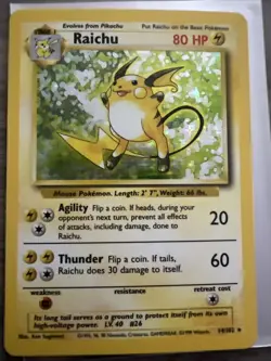 Pokemon TCG Base Set Raichu Holo Card 14/102 Unlimited Holo Rare - Image 2