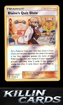 Reverse Holofoil Blaine's Quiz Show 186/236 Pokemon Uncommon SM - Unified Minds - Image 1