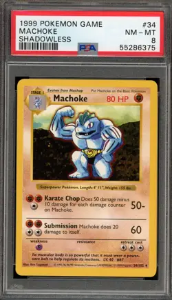 Pokemon Machoke Base Set Shadowless #34 PSA 8 - Image 1