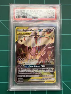 Pokemon Espeon & Deoxys GX SM240 SM Black Star TAG TEAM Promo Holo PSA 8 - Image 1