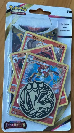 POKEMON TCG SWORD & SHIELD LOST ORIGIN BOOSTER PACK/3 PROMO CARDS/CHARIZARD COIN - Image 1