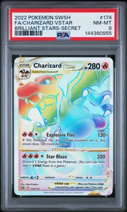 2022 Pokemon Sword & Shield Brilliant Stars #174 Charizard Full Art VSTAR PSA 8 - Image 1